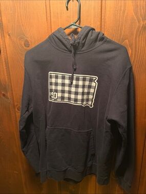 Port and Company Navy Hoodie with Black-and-White Checked SD State Patch